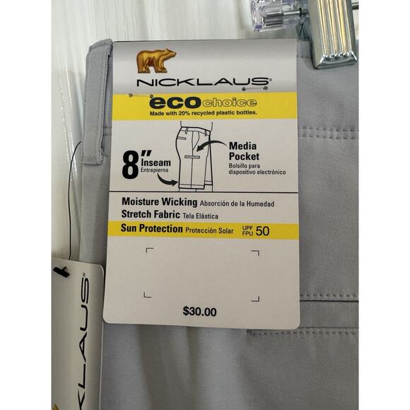 Nicklaus Eco Choice Men's Golf Shorts In Light Gray with 8-inch Inseam Size 40 - Picture 10 of 10